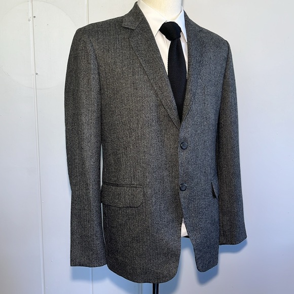 -Loro Piana M Ram Cashmere Silk Wool Blend Grey Herringbone Blazer Men's 42R - Picture 7 of 12